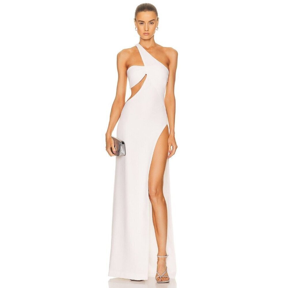 White One-Shoulder Cutout Maxi Dress